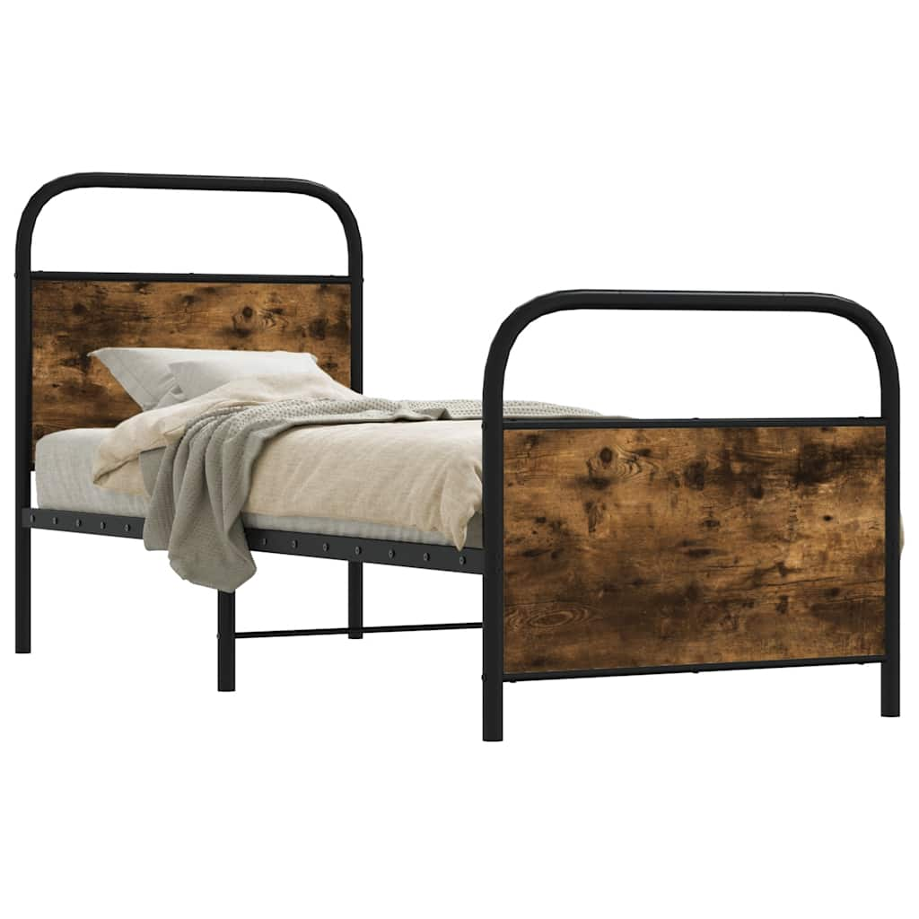 Cadre de lit sans matelas chêne fumé 75x190cm bois d'ingénierie