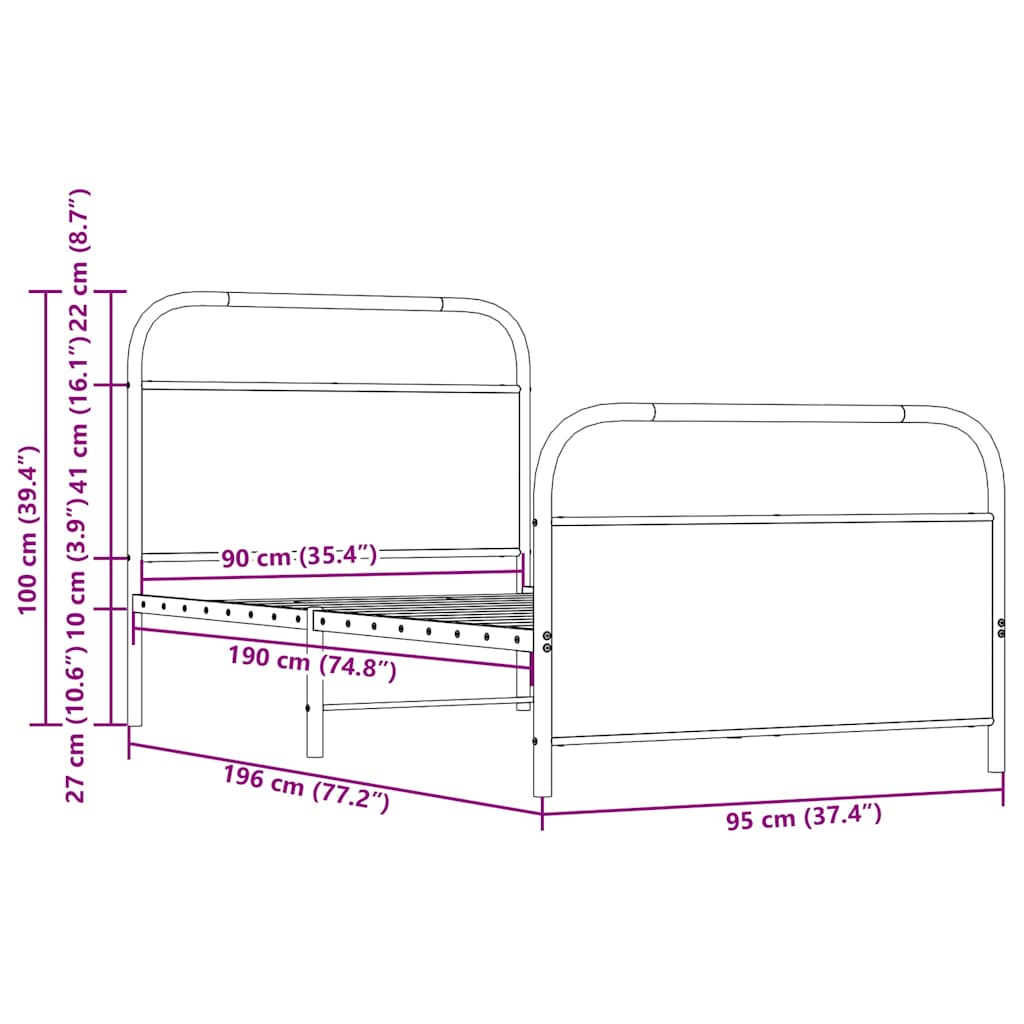 Cadre de lit sans matelas 90x190cm chêne fumé bois d'ingénierie