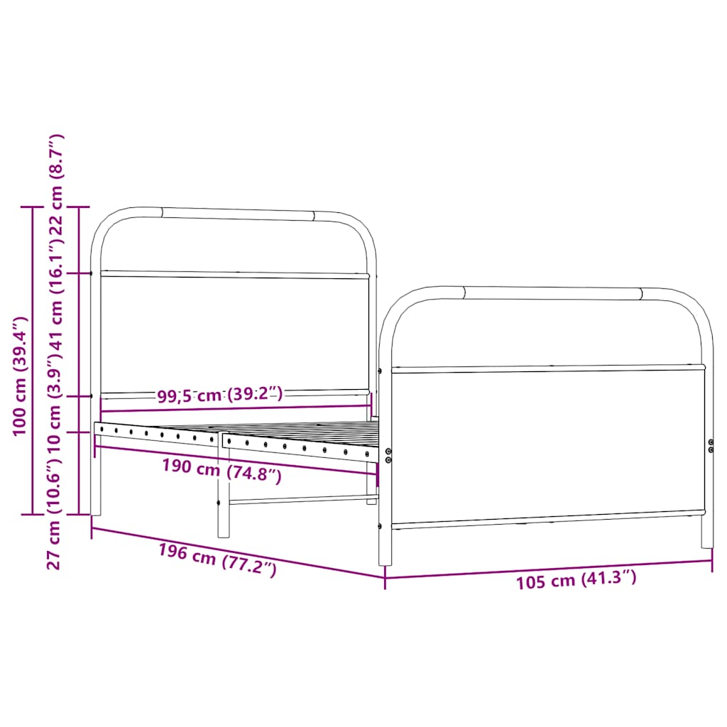 Cadre de lit sans matelas 100x190 cm chêne fumé bois ingénierie