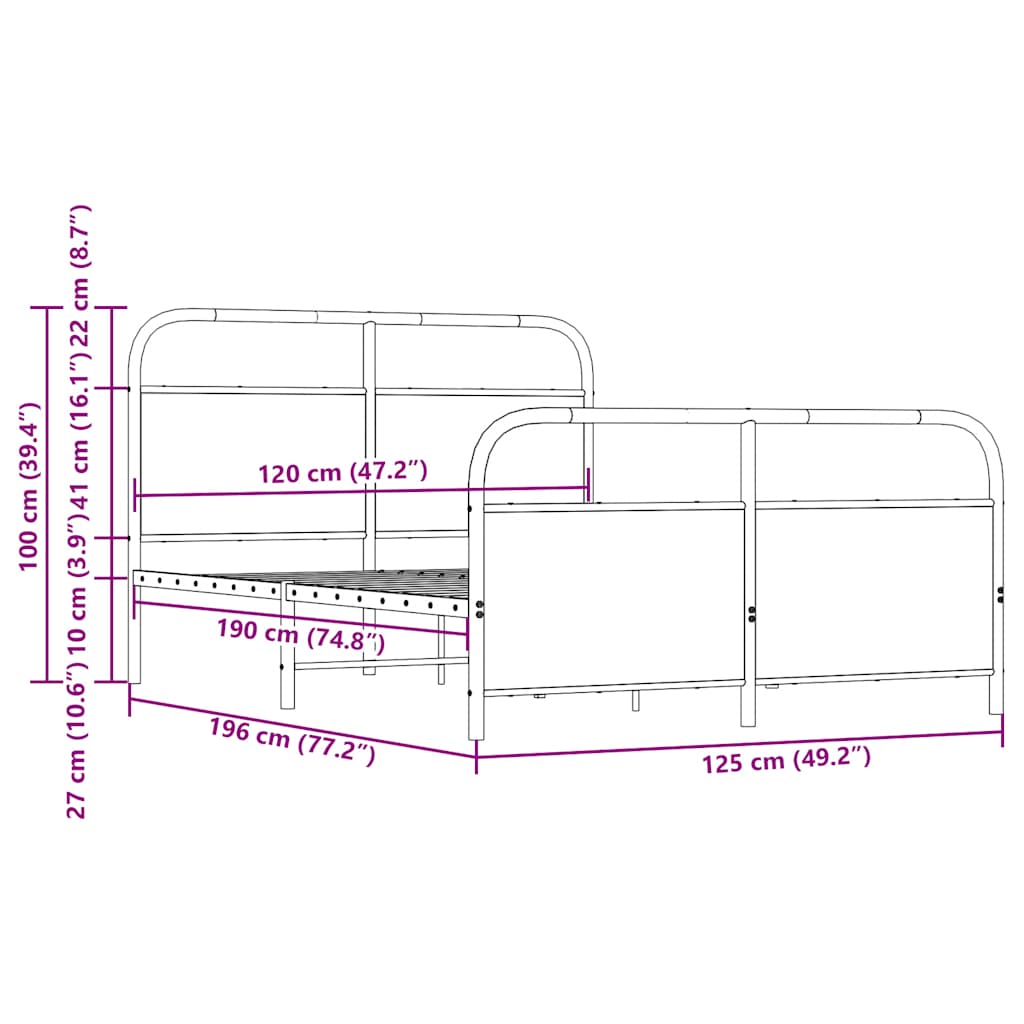 Cadre de lit sans matelas 120x190 cm chêne fumé bois ingénierie