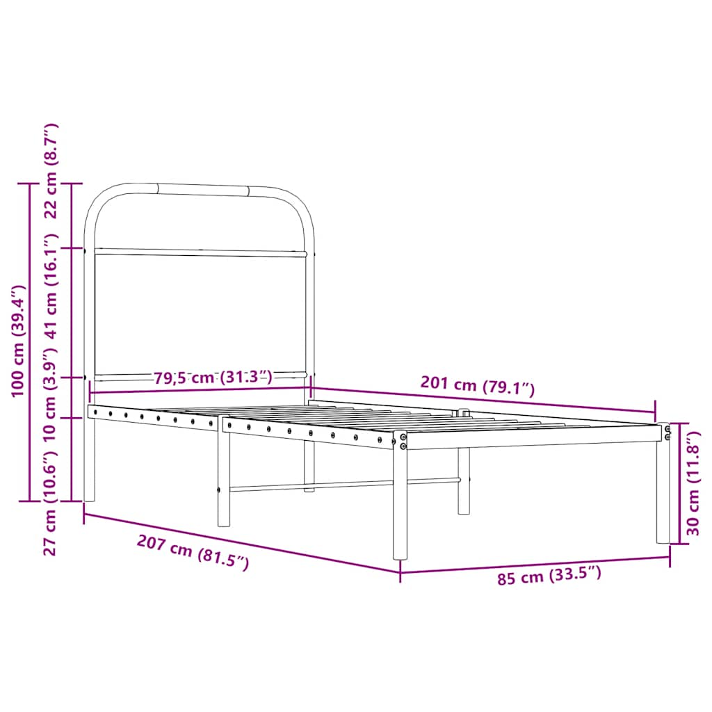 Cadre de lit sans matelas 80x200cm chêne sonoma bois ingénierie