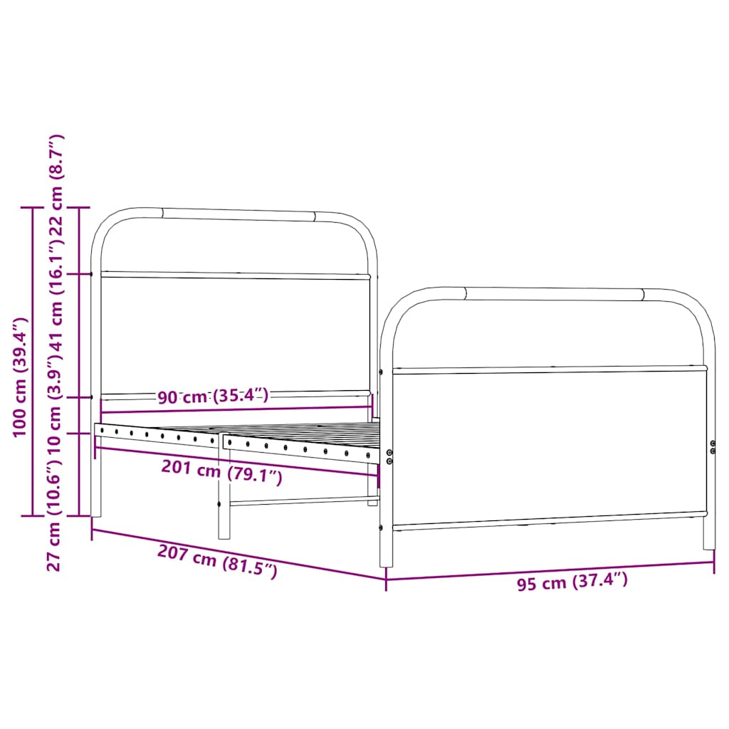 Cadre de lit sans matelas 90x200cm chêne sonoma bois ingénierie