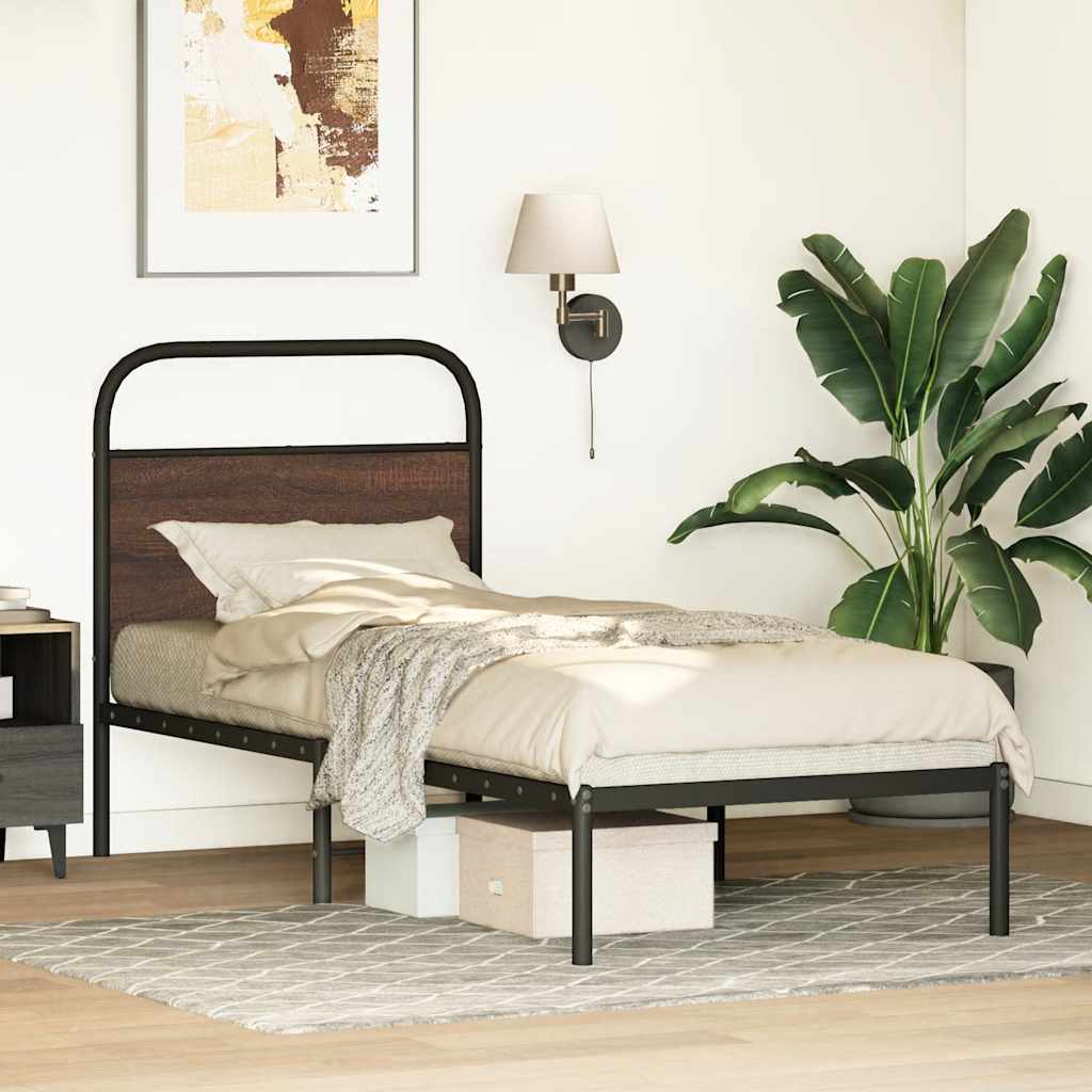 Cadre de lit sans matelas 75x190cm chêne marron bois ingénierie