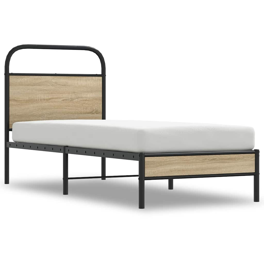 Cadre de lit sans matelas chêne fumé 75x190cm bois d'ingénierie