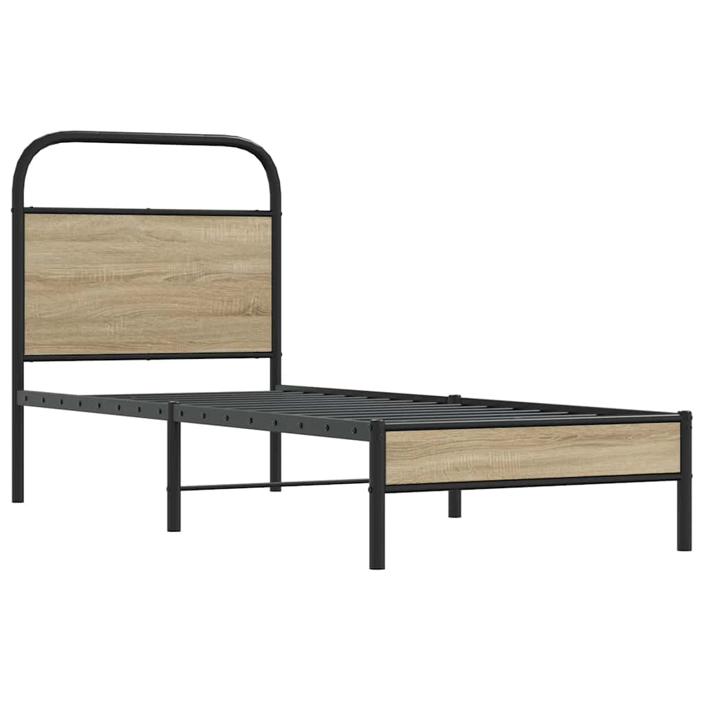 Cadre de lit sans matelas chêne fumé 75x190cm bois d'ingénierie