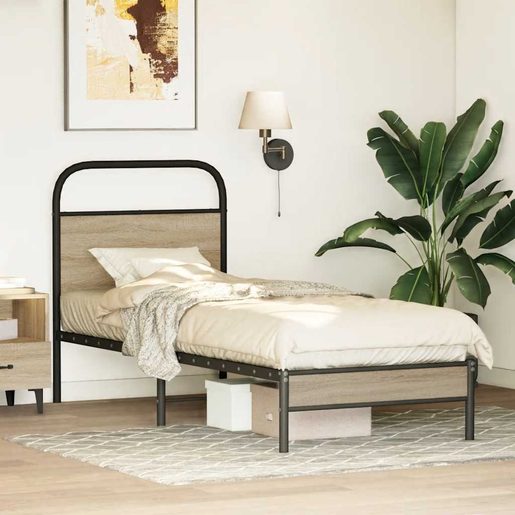 Cadre de lit sans matelas chêne fumé 75x190cm bois d'ingénierie