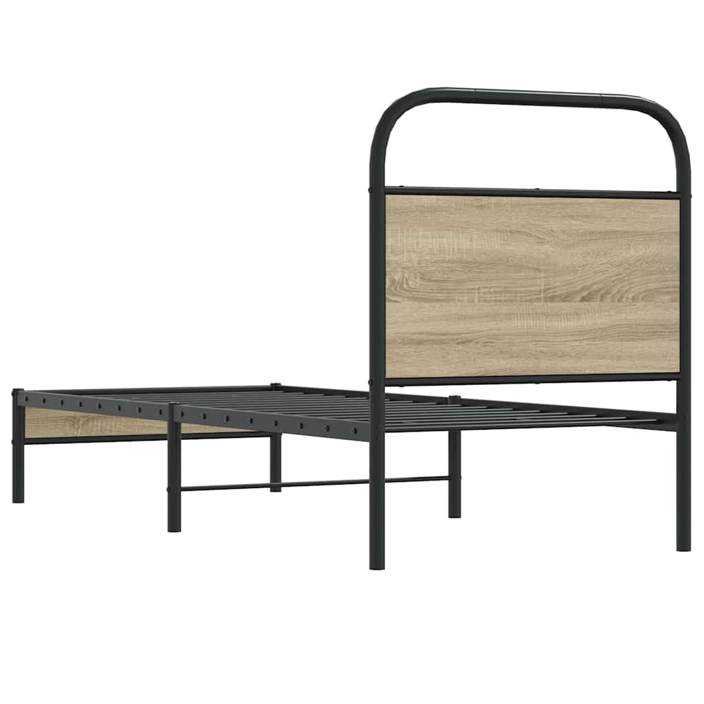 Cadre de lit sans matelas chêne fumé 75x190cm bois d'ingénierie