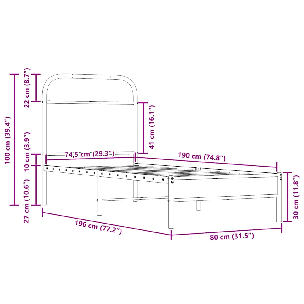 Cadre de lit sans matelas chêne fumé 75x190cm bois d'ingénierie