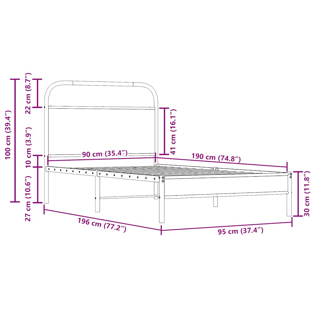 Cadre de lit sans matelas 90x190cm chêne fumé bois d'ingénierie