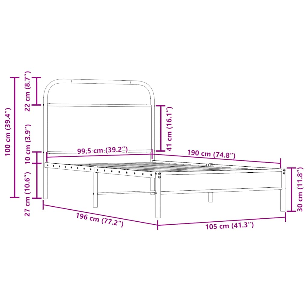 Cadre de lit sans matelas 100x190 cm chêne fumé bois ingénierie