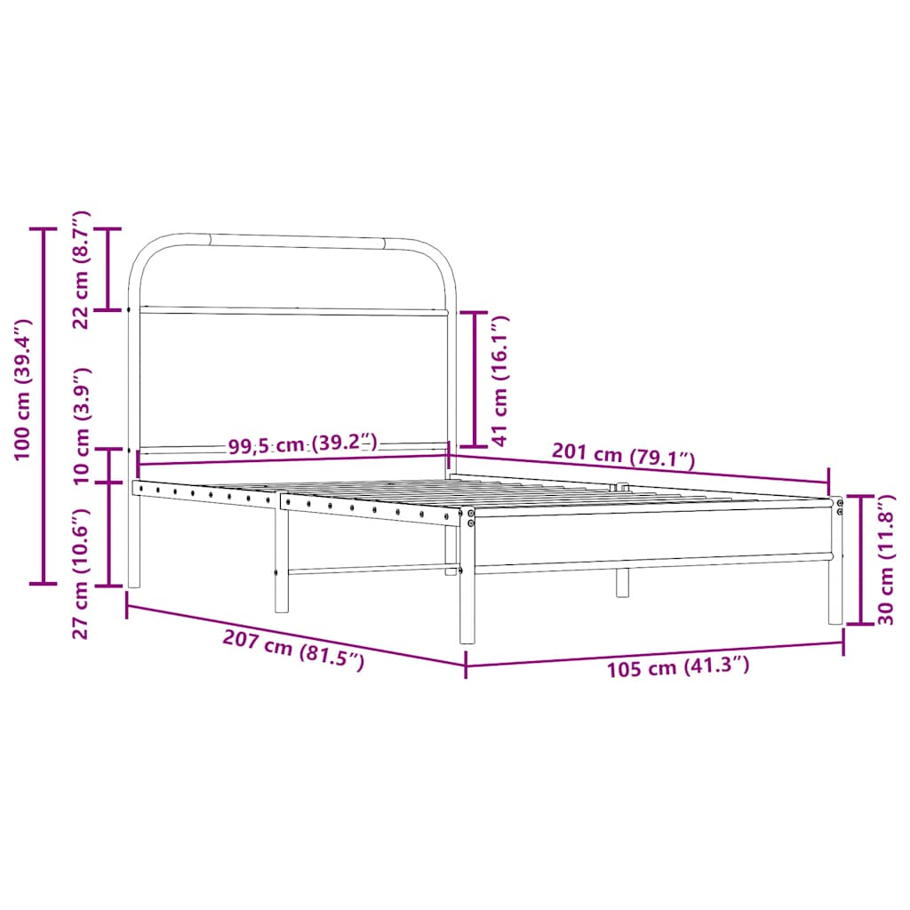 Cadre de lit sans matelas 100x200 cm chêne fumé bois ingénierie