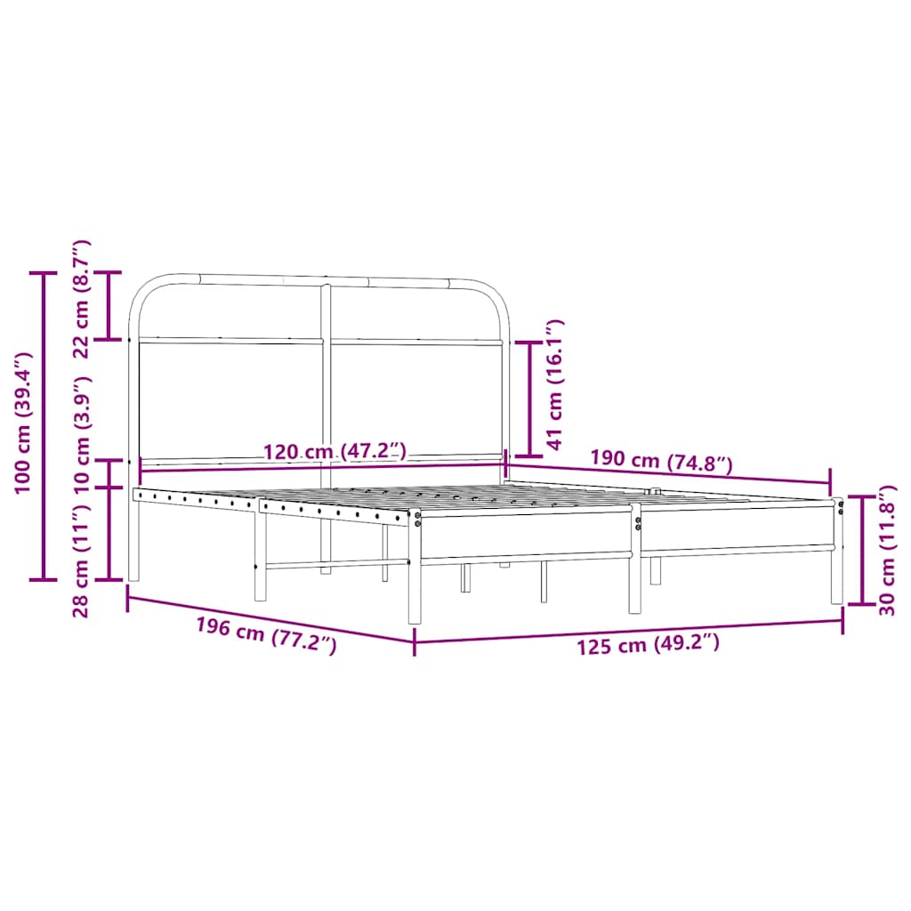 Cadre de lit sans matelas 120x190 cm chêne fumé bois ingénierie