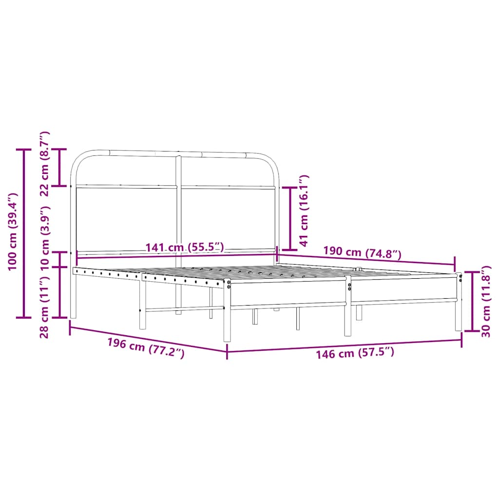 Cadre de lit sans matelas 140x190 cm chêne fumé bois ingénierie