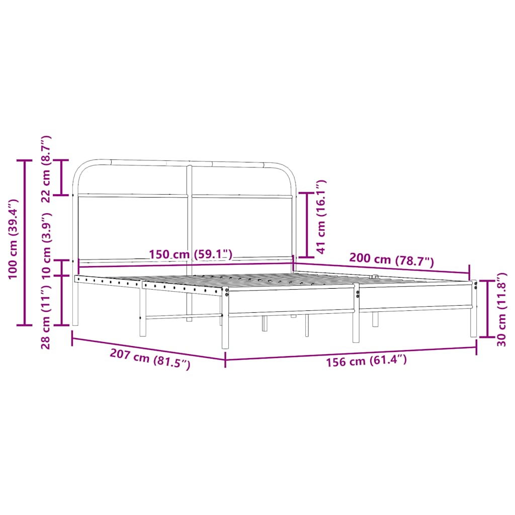 Bed frame without mattress 150x200 cm smoked oak engineered wood