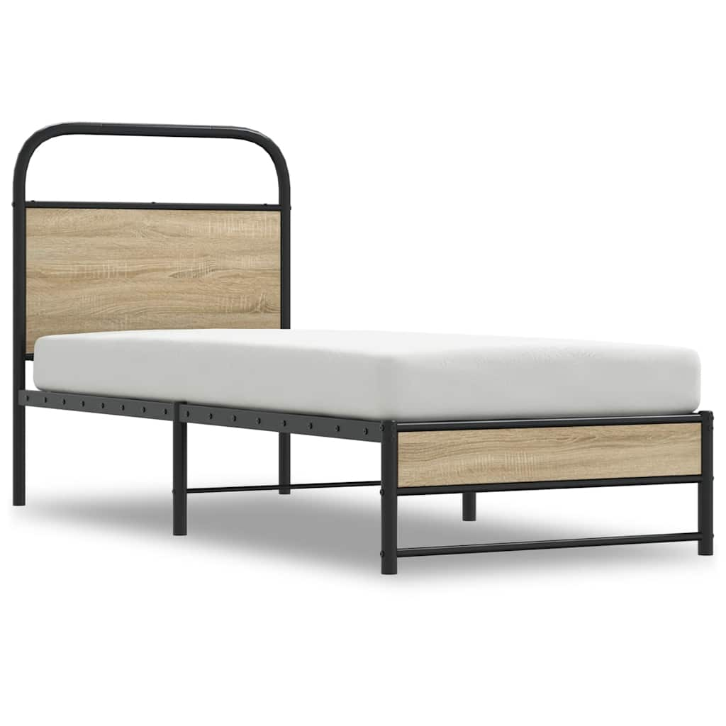 Cadre de lit sans matelas chêne fumé 75x190cm bois d'ingénierie