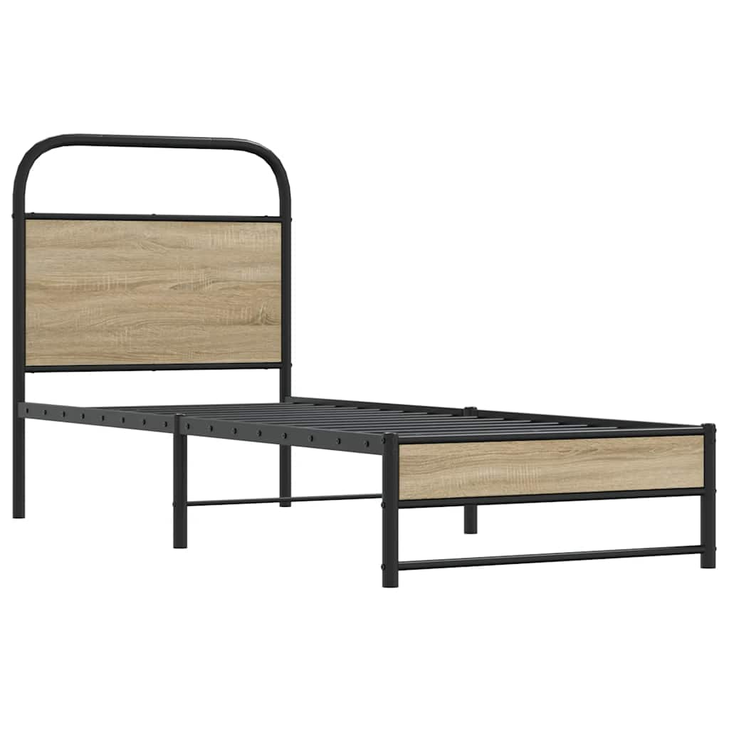 Cadre de lit sans matelas chêne fumé 75x190cm bois d'ingénierie