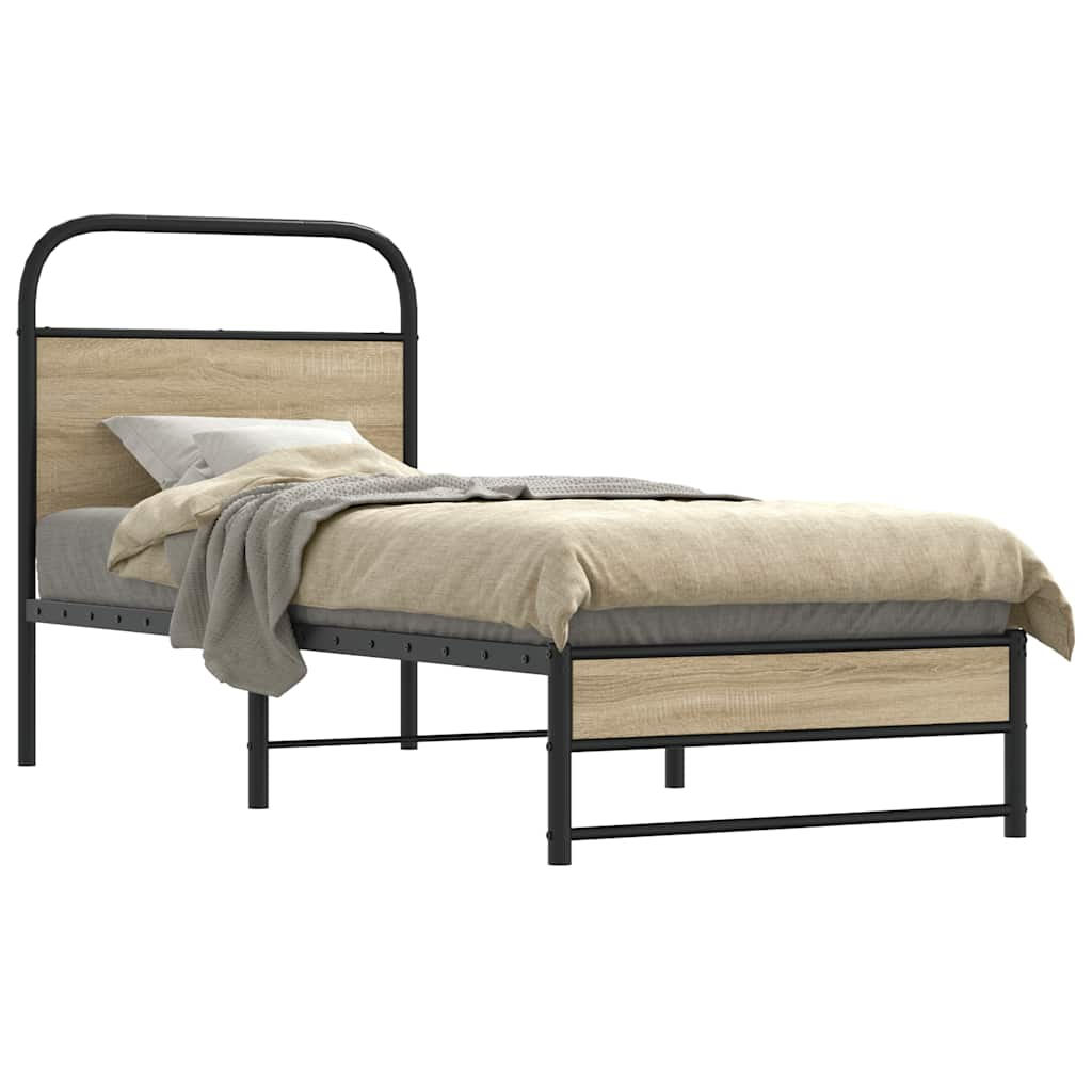 Cadre de lit sans matelas chêne fumé 75x190cm bois d'ingénierie