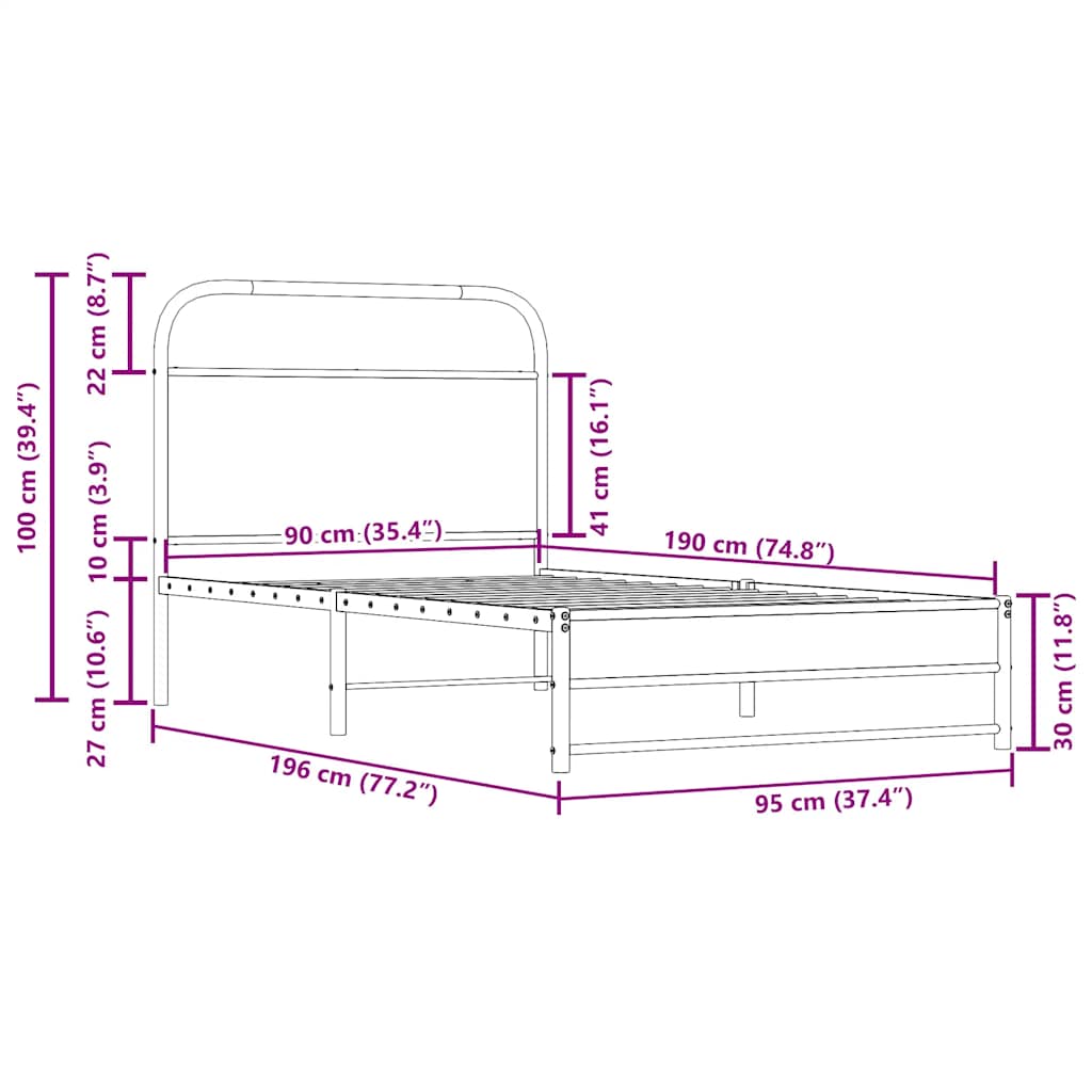 Cadre de lit sans matelas 90x190cm chêne fumé bois d'ingénierie