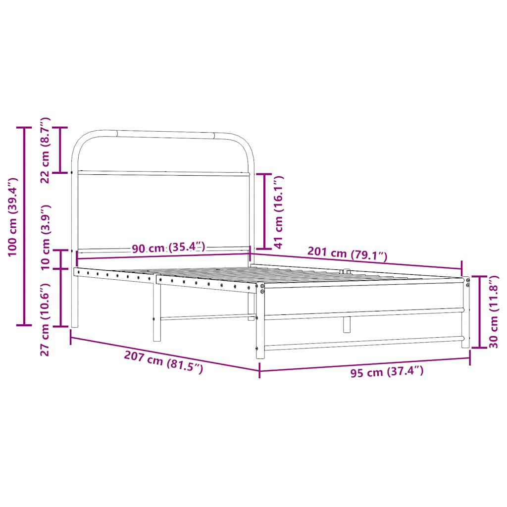 Cadre de lit sans matelas 90x200cm chêne fumé bois d'ingénierie