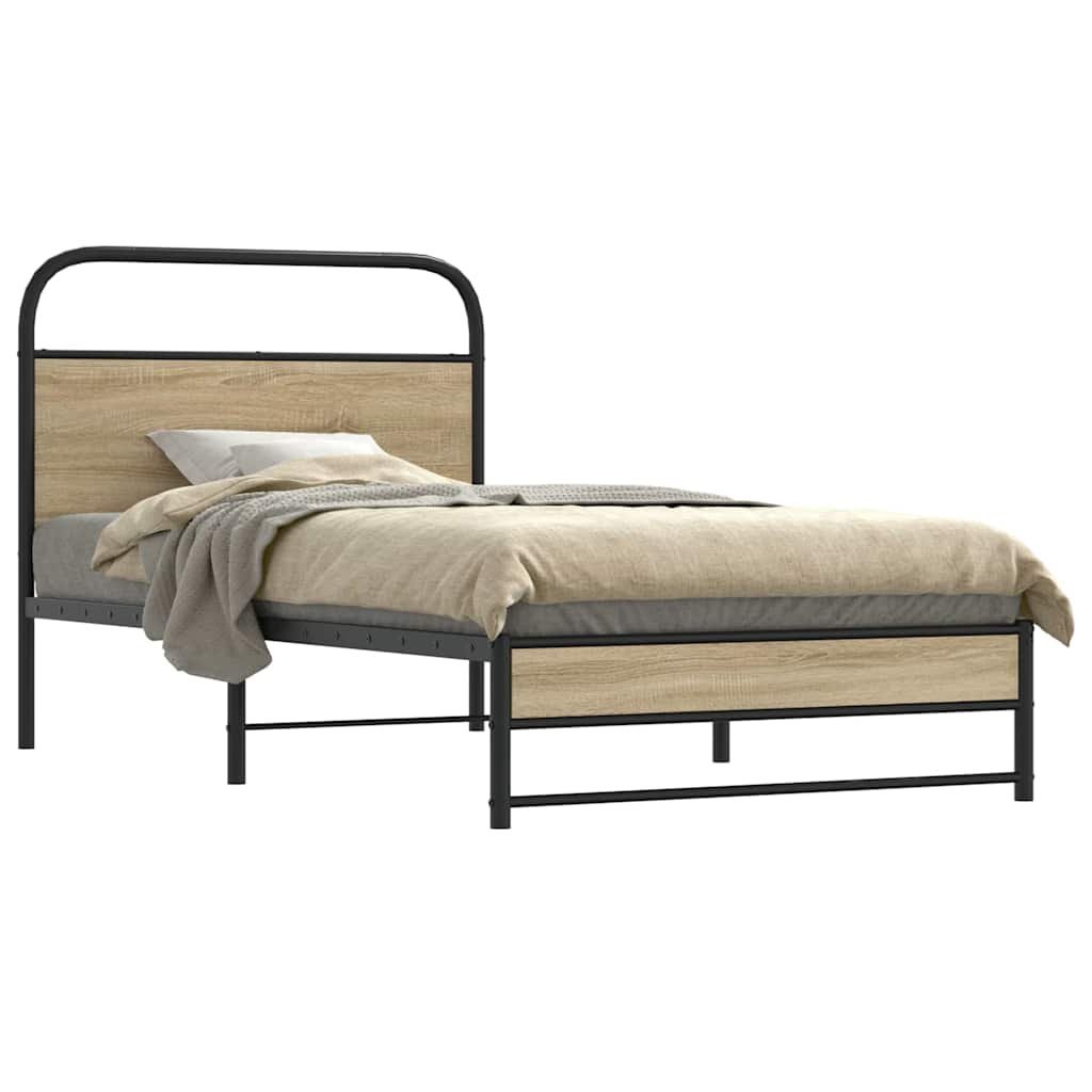 Cadre de lit sans matelas 90x200cm chêne fumé bois d'ingénierie