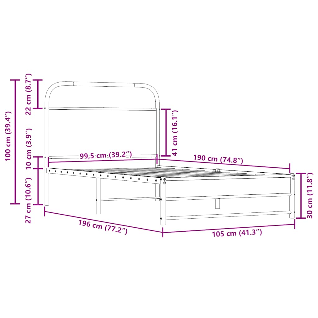 Cadre de lit sans matelas 100x190 cm chêne fumé bois ingénierie