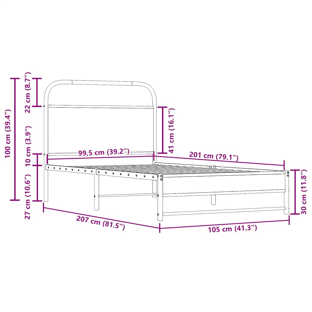 Bettgestell ohne Matratze 100x200 cm, Holzwerkstoff aus geräucherter Eiche