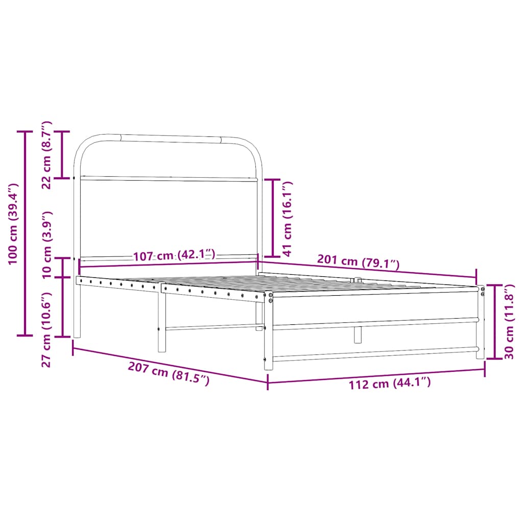 Cadre de lit sans matelas 107x203 cm chêne fumé bois ingénierie