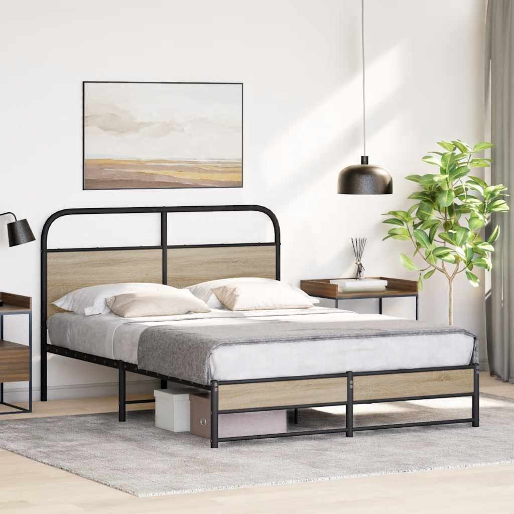 Cadre de lit sans matelas 150x200 cm chêne fumé bois ingénierie