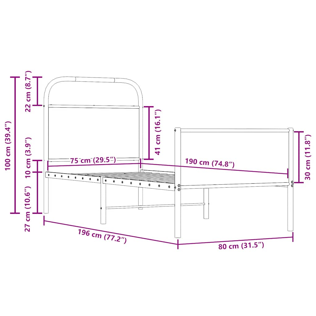 Cadre de lit sans matelas 75x190cm chêne sonoma bois ingénierie