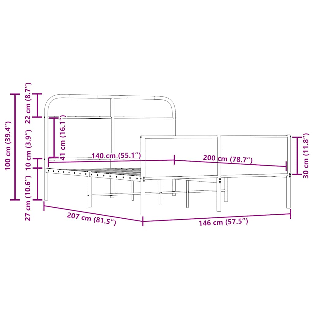 Bed frame without mattress 140x200 cm sonoma oak