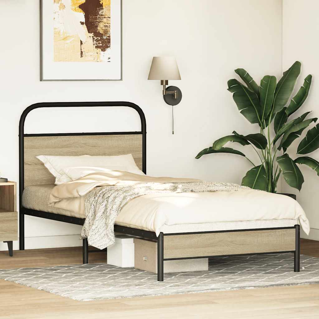 Cadre de lit sans matelas 75x190cm chêne sonoma bois ingénierie