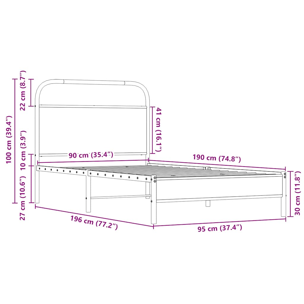 Cadre de lit sans matelas 90x190cm chêne sonoma bois ingénierie