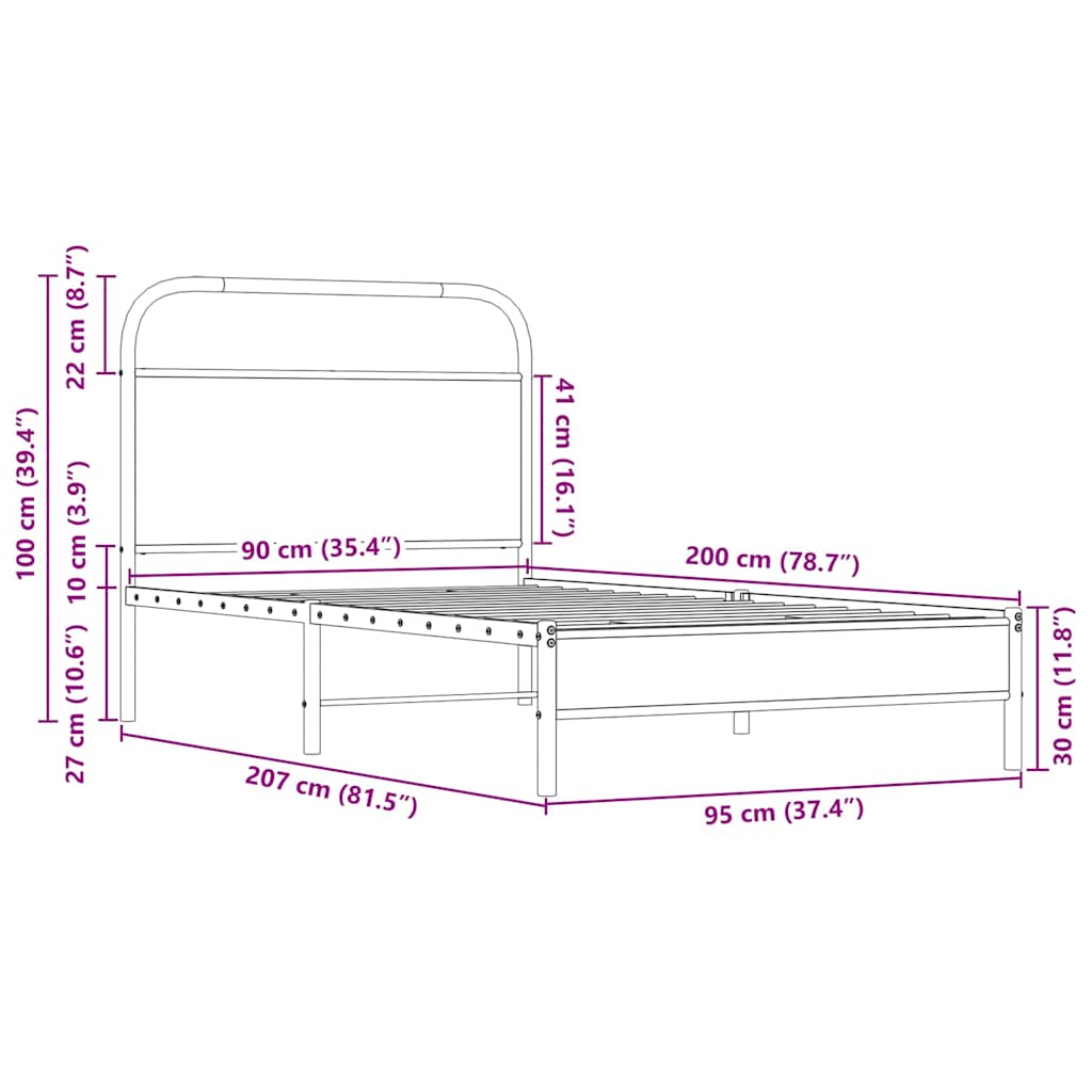 Bed frame without mattress 90x200cm sonoma oak engineered wood