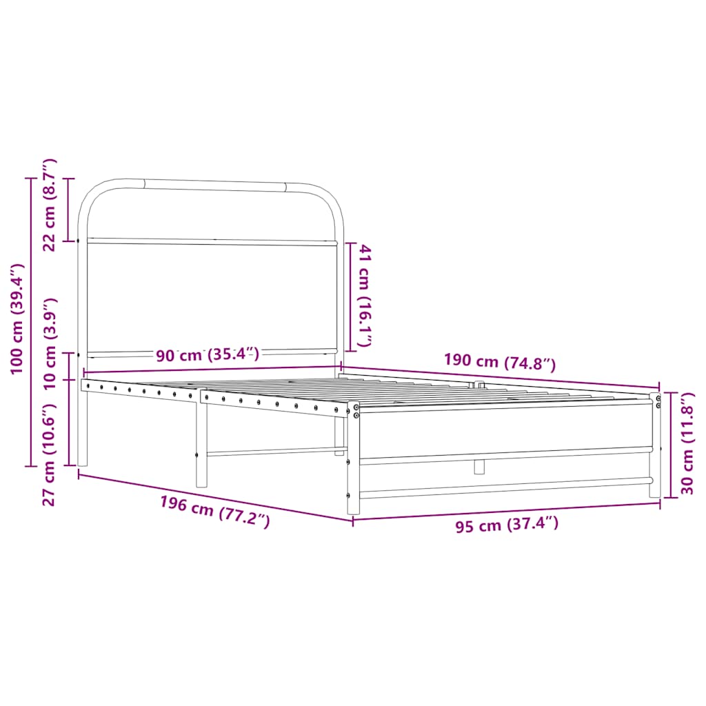 Cadre de lit sans matelas 90x190cm chêne sonoma bois ingénierie