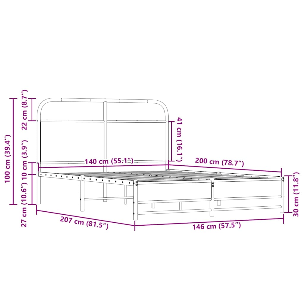 Cadre de lit sans matelas 140x200 cm chêne sonoma