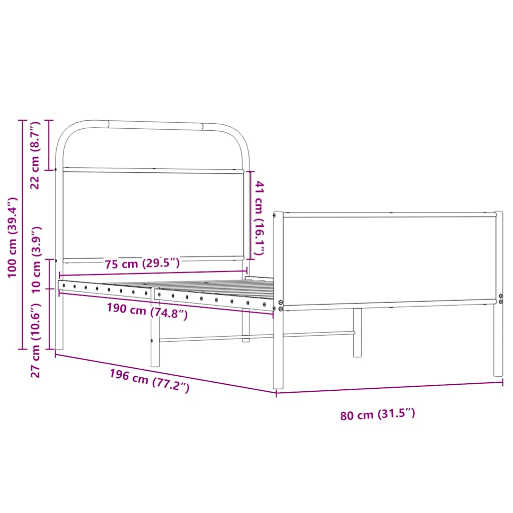 Cadre de lit sans matelas 75x190cm chêne sonoma bois ingénierie