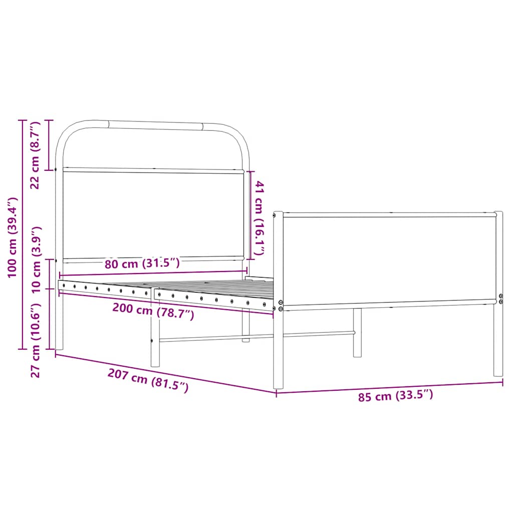 Bed frame without mattress 80x200cm sonoma oak engineered wood