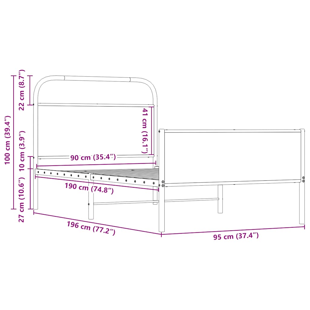 Cadre de lit sans matelas 90x190cm chêne sonoma bois ingénierie