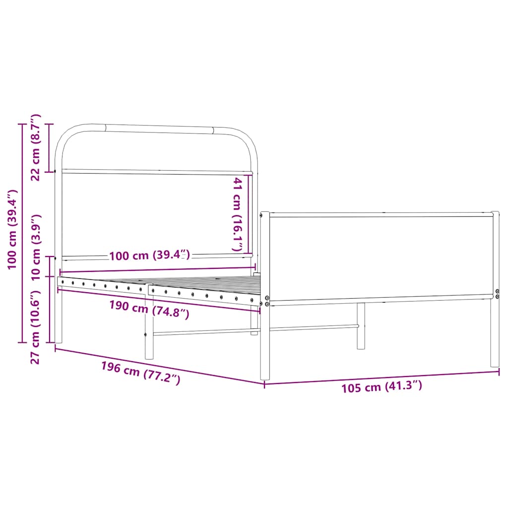 Cadre de lit sans matelas 100x190 cm chêne sonoma