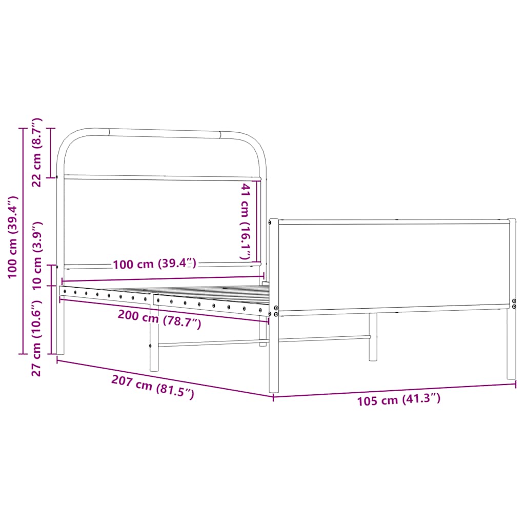 Cadre de lit sans matelas 100x200 cm chêne sonoma