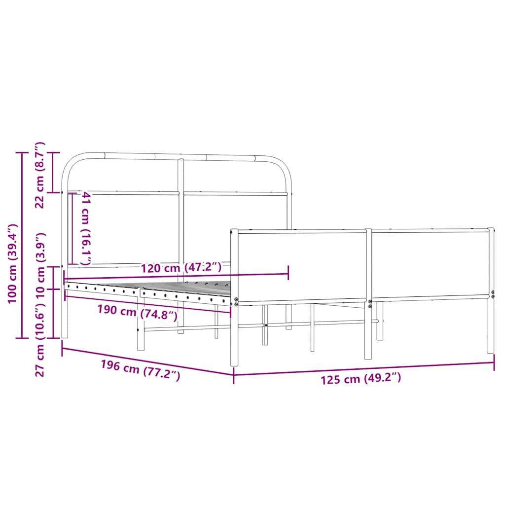 Cadre de lit sans matelas 120x190 cm cm chêne sonoma