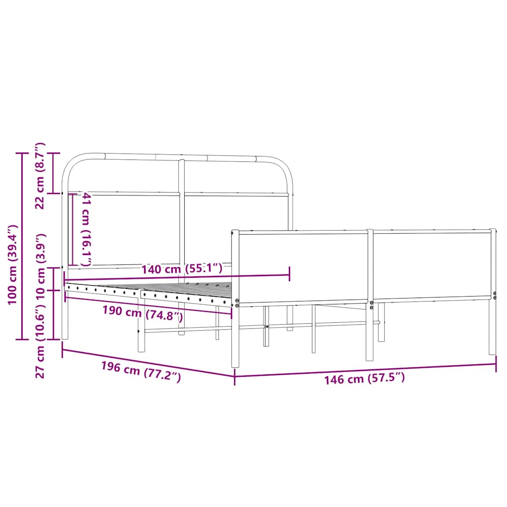 Cadre de lit sans matelas 140x190 cm chêne sonoma