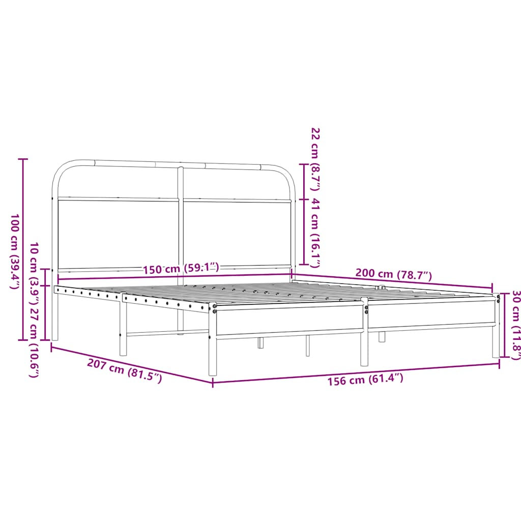 Cadre de lit sans matelas 150x200 cm chêne marron