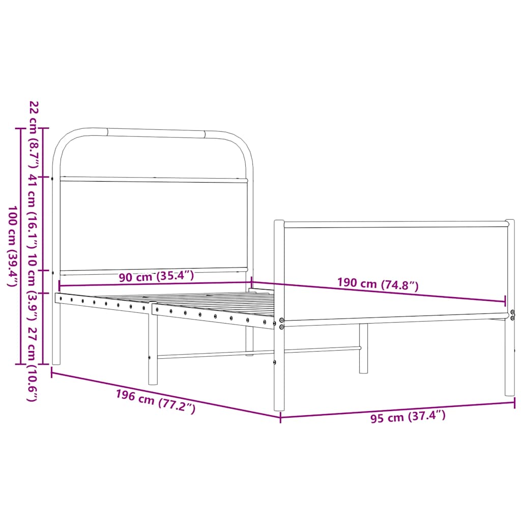 Cadre de lit sans matelas 90x190cm chêne marron bois ingénierie