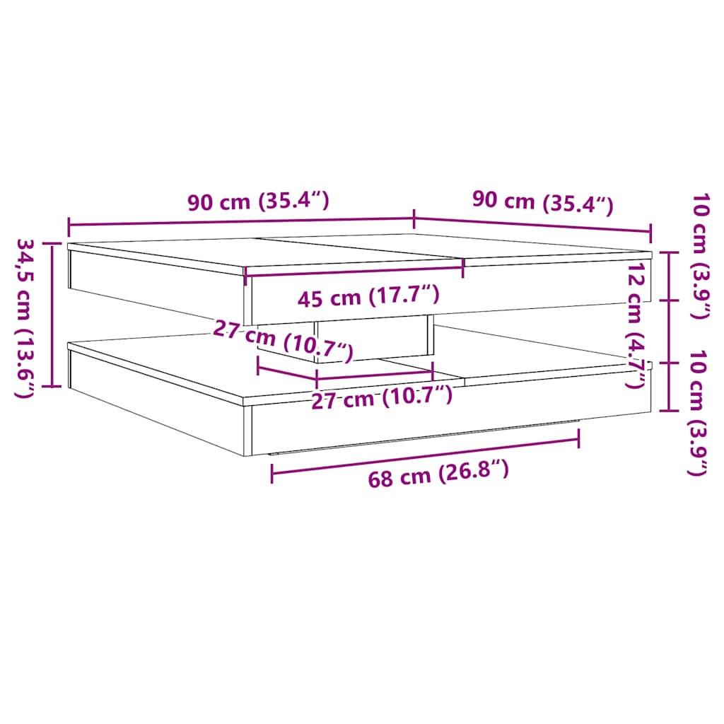 Table basse rotative à 360 degrés chêne noir 90x90x34,5 cm