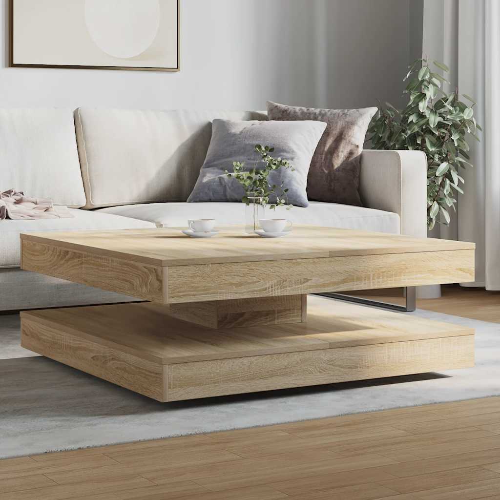 Table basse rotative à 360 degrés chêne sonoma 90x90x34,5 cm