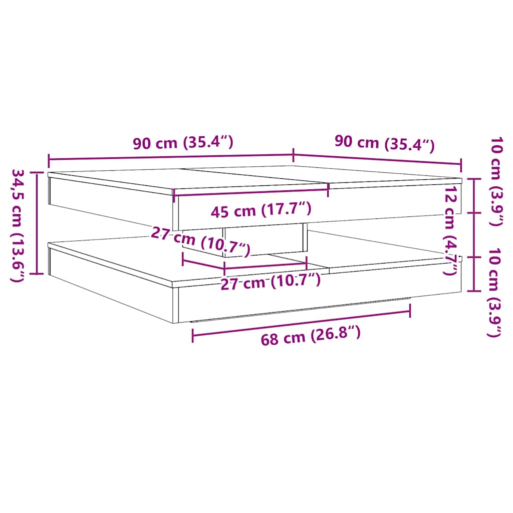 Table basse rotative à 360 degrés chêne sonoma 90x90x34,5 cm