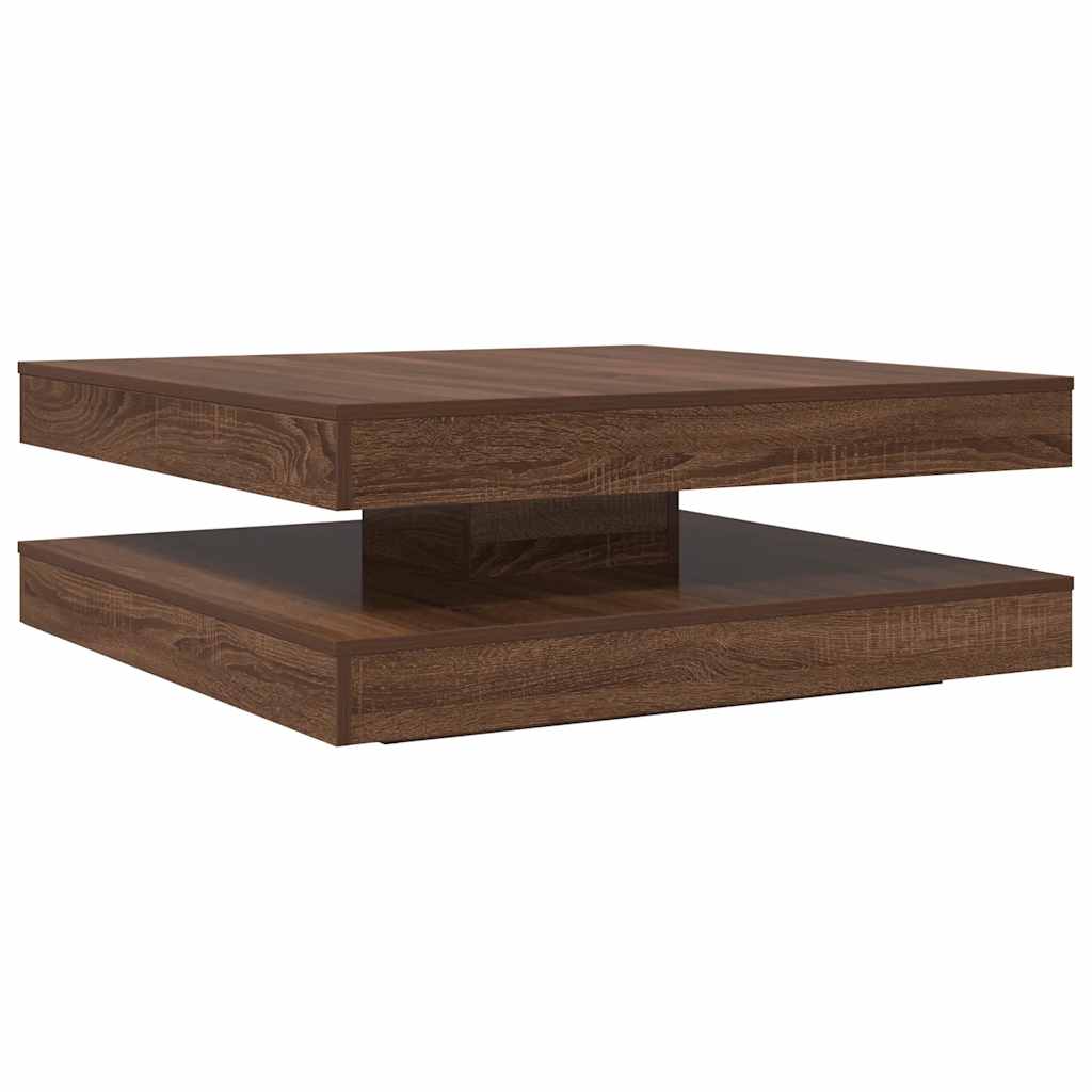 Table basse rotative à 360 degrés chêne marron 90x90x34,5 cm