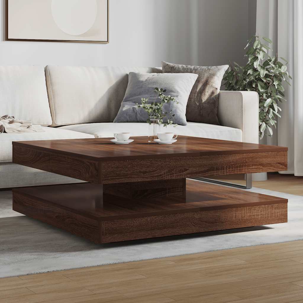 Table basse rotative à 360 degrés chêne marron 90x90x34,5 cm