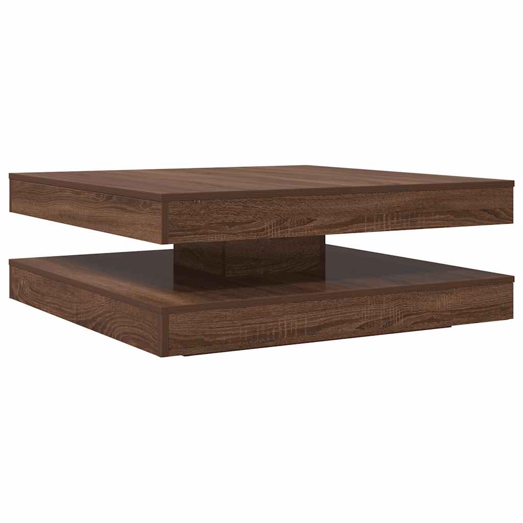 Table basse rotative à 360 degrés chêne marron 90x90x34,5 cm